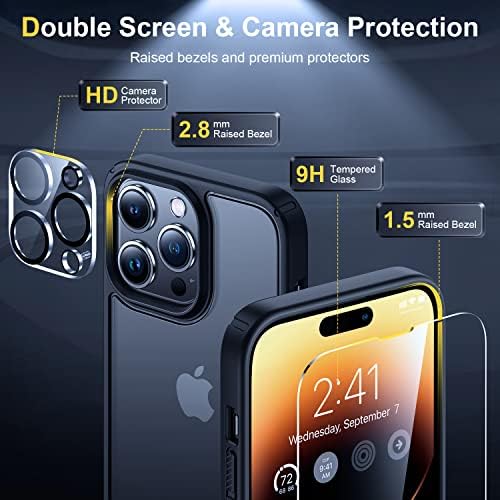 Humixx [5 em 1 à prova de choque para o iPhone 14 Pro Max Case, [Protetor de tela 2x + Protetor de lente 2x] [Proteção