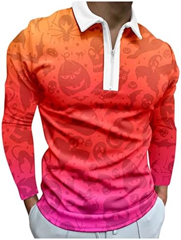 Xxbr halloween camisetas de golfe, colarinho virado de halloween engraçado pumpkin fantasma de manga longa camisa