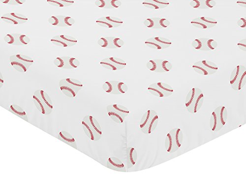 Sweet JoJo Designs Red e White Baby ou Toddler Crib Sheet para coleção de esportes de patches