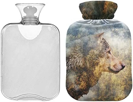 Garrafas de água quente com capa Wolf Hot Water Bag para alívio da dor, dores de cabeça nas costas,