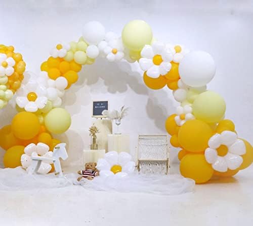 Toylin amarelo e branco Daisy Balloon Garland Arch Kit, 6pcs Daisy Balões 18+10+5 polegadas Balões