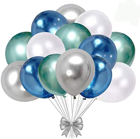 Balões de látex cromados metálicos azuis e prateados, balões de festas de látex brancos de 50pcs