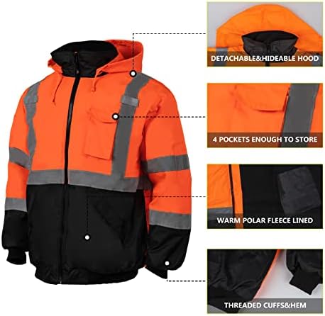 Jaquetas de segurança refletora de alta visibilidade para homens forro polar de lã de lã Ansi Classe 3 Hi