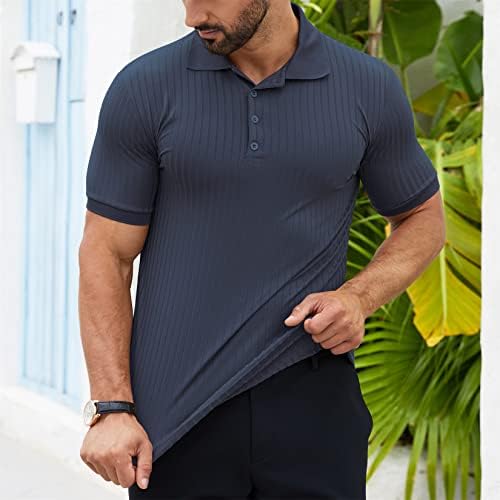 Camisas musculares para homens, masculino botão para baixo pólo camiseta slim fit Golf Golf Polos de manga curta