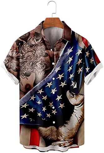 Camisetas T para homens grandes para homens Mens Independência Bandeira 3D Impressão digital Roupas de palco