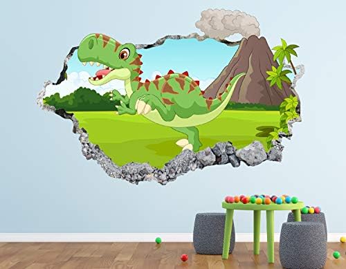 West Mountain Dinosaur Baby Wall Decalt Art Decor 3D Smashed Kids Animal Sticker Mural Berçário