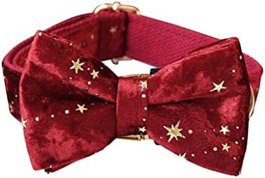 Floyinm Cola de cachorro personalizada Christmas Red Velvet Bush Tay Pet Colar e Leash Set With Golden Stars Festival