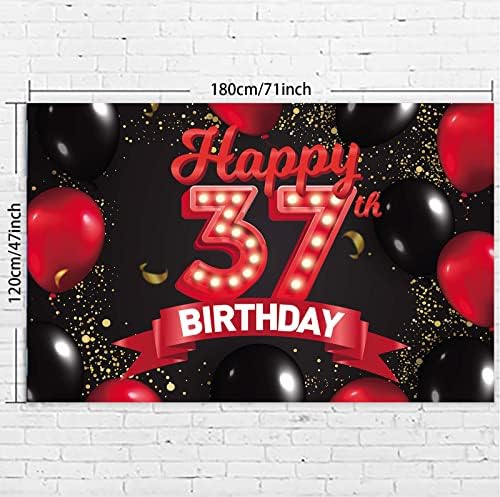 Feliz aniversário de 37 anos de 37º aniversário Red e Black Banner Decorações de Balões Decoração