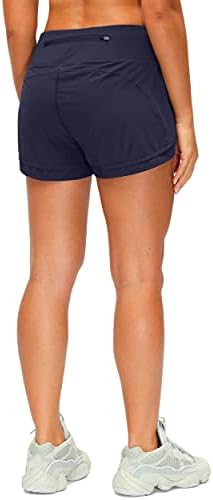 Shorts de corrida femininos com bolso com zíper 3 polegadas de treino rápido de ginástica atlética