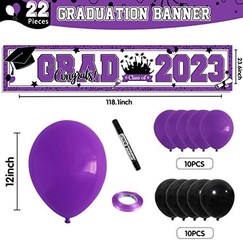 Decorações de formatura Classe de 2023 Banner de sinal de quintal de graduação com balões de 20pcs Parabéns