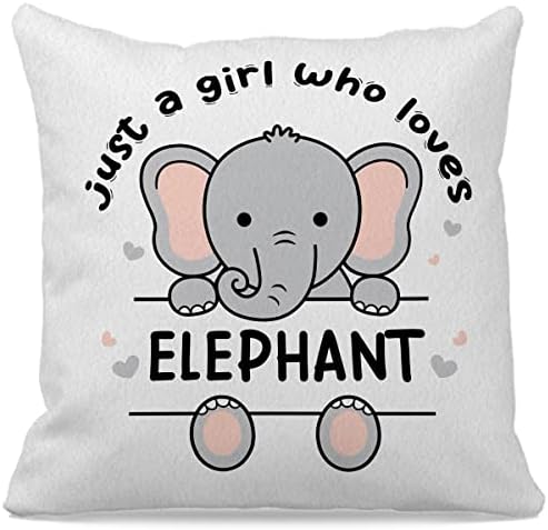 Apenas uma garota que adora o travesseiro de arremesso de elefante 18 ″ × 18 ″ ， fofo cinzento