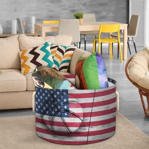 Basquete de bandeira americana Grandes cestas redondas para cestas de lavanderia de armazenamento com alças cestas
