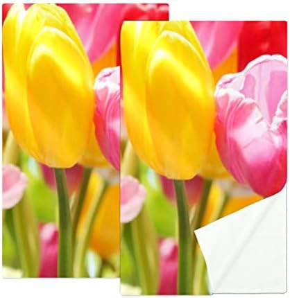 Toalhas de ginástica de microfibra Woshjiuk 2 embalagem, tulipas jardim de flores coloridas, toalha