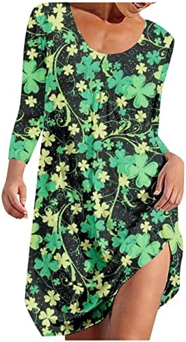 Nokmopo Mulheres vestidos de manga comprida moda casual pescoço de St. Patrick Imprimir vestido