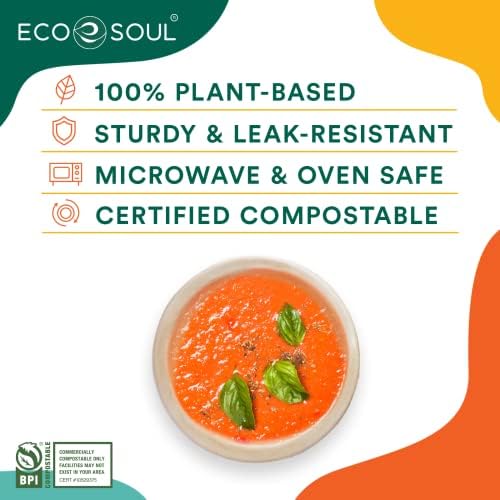 ECO Soul compostável 16 oz tigelas de sopa [500 pacote] Tigelas de sobremesa descartáveis