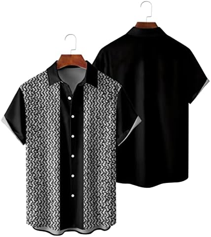 Xxbr camisas de boliche masculinas, 2022 New Men Hawaiian Shirt Sleeve Patchwork Button Down Down