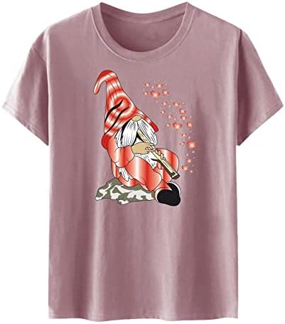 Camisas dos namorados para mulheres rosa músico gnome print férias túnicas de verão camiseta fofa camiseta curta
