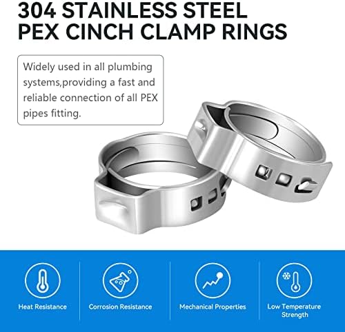 Guofis 100 pacote de 1/2 polegada PEX Cinch Rings, premium 304 anel de crimpagem de aço inoxidável
