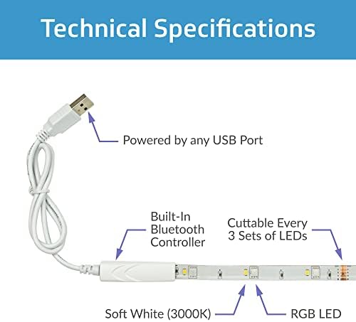 Luzes de tira de LED inteligentes de TrueColor - luz de fita USB de 2M com controle de luz Bluetooth - Luzes LED