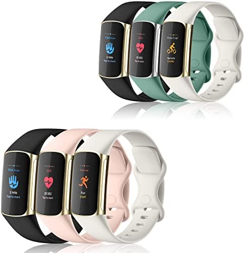 6 pacotes Banda esportiva compatível com Fitbit Charge 5 Bandas para mulheres e homens, pulseira de