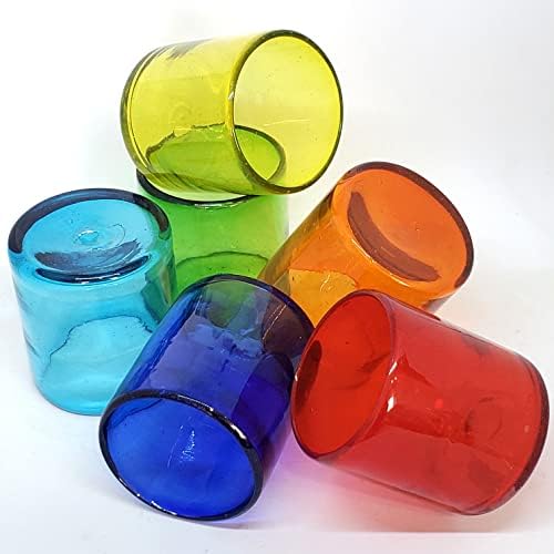 Mexhandcraft arco -íris colorido 9 oz copos curtos, vidro reciclado, chumbo e toxina livre