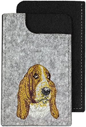 Basset Hound, uma caixa de telefone de feltro com uma imagem bordada de um cachorro