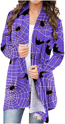 2022 Cardigã de abóbora feminina de Halloween, mangas compridas abertas de camada de suéter solto de fit tops
