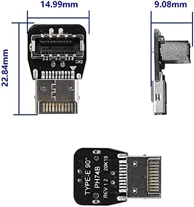 Adaptador Cerrxiano de 90 graus USB tipo E, ângulo baixo USB 3.2 Tipo E masculino para painel frontal Adaptador
