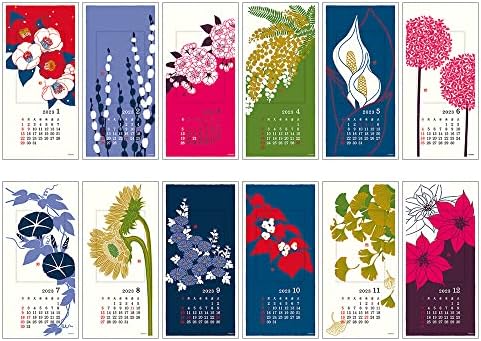 Midori 31254006 2023 Calendário, penduramento de parede, S, Echizen Washi, padrão floral