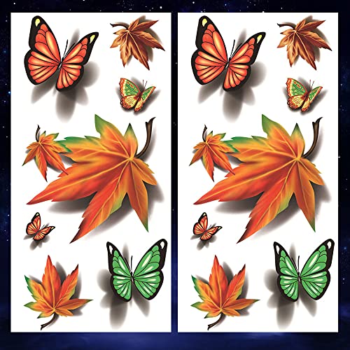 Oottatati 2 folhas braço impermeável Handsa de tatuagem temporária adesivos 3d folhas de bordo laranja