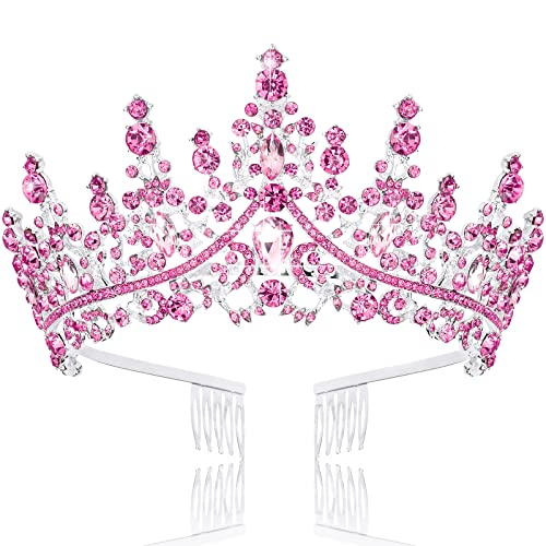 Tiara rosa rosa de Tobatoba, tiaras de cristal rosa e coroas para mulheres, tiara de casamento para a princesa
