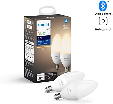 Philips Hue 476977 A19 Lâmpada inteligente, 4 pacote, branco, 4 contagem e vela inteligente de 2 pacote