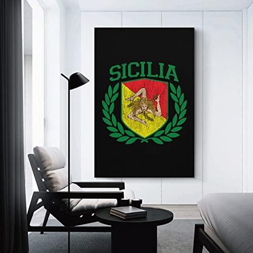 Bandeira siciliana no escudo com louros de pintura impressa arte de parede de parede de arte moderna