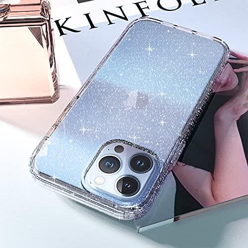 Yamink Glitter Clear iPhone 13 Pro Max Case, Casa clara de brilho de corpo inteiro com construção no