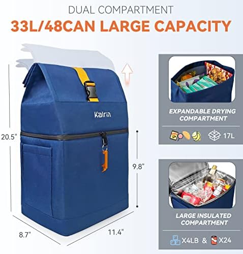 Cooler de mochila kalrin, 48 latas de latas mais frias mochila saco térmico impermeável à prova de vazamentos