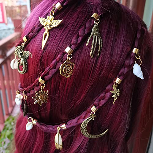 19 PCS jóias de cabelo para tranças acessórios de dreadlock, algemas de cabelo ajustáveis ​​cor de