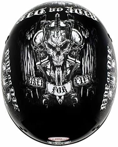 Couros quentes Hld1016 'Ride ou Die' Gloss Black Motorcycle Dot Skull Cap Half Helmet para homens