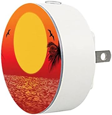 2 Pacote de plug-in Nightlight Night Night Light Tropical Palm Summer Sunset Coconut Tree Red com Dusk-to-Dawn