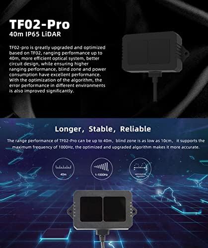 TF02-PRO LIDAR Sensor 40m Distância de médio alcance Módulo de alcance de ponto único UART/I2C