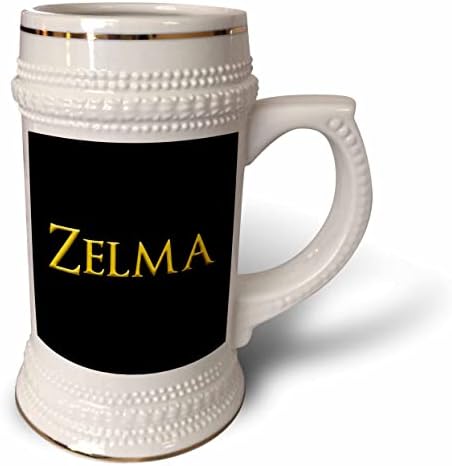 3drose Zelma Nome da mulher comum na América. Amarelo em Black Charm - 22 onças de caneca
