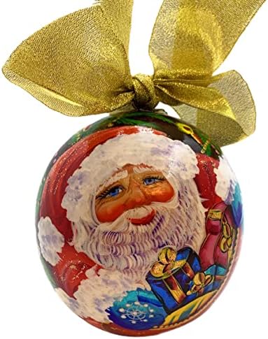 Bola de árvore de Natal pendurada Russa Papai Noel D 4,72 esculpida e pintada por artesãos russos de São Petersburgo.