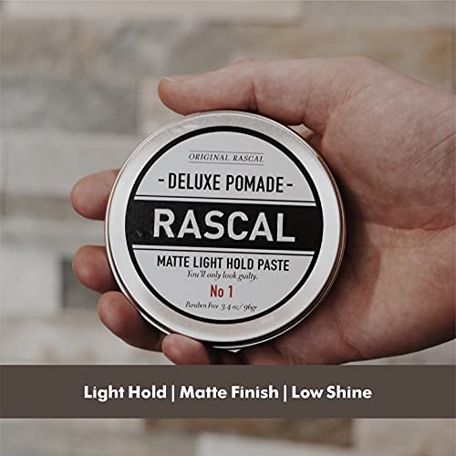 Rascal Deluxe Pomade 1 | Pasta de retenção de luz de baixo brilho fosco - cera de abelha e óleo de uva,