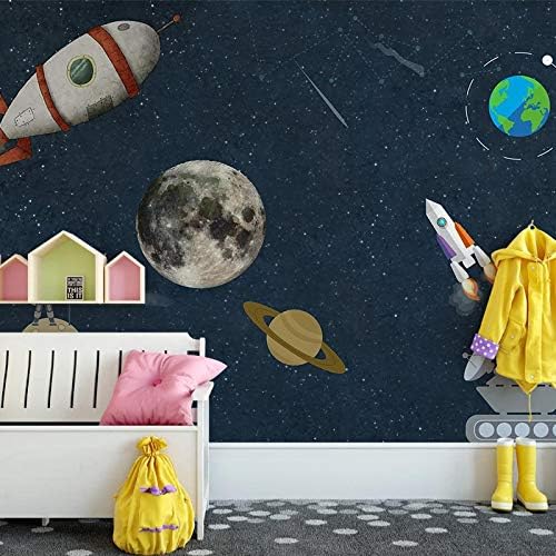 HGFHGD Photo Wallpaper 3D pintado à mão desenho animado Universo Planet Rocket Romate infantil quarto menino