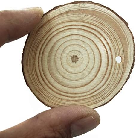 Tudo em uma madeira fatias inacabadas, pré -perfuradas com círculos de madeira para ornamentos de arte artesanal