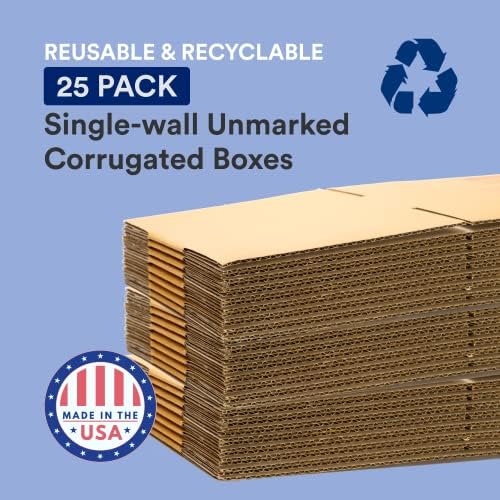 Caixas de envio da caixa EUA Médio 12x9x6, 25-Pack | Caixa de papelão corrugada para embalagem, movimentação