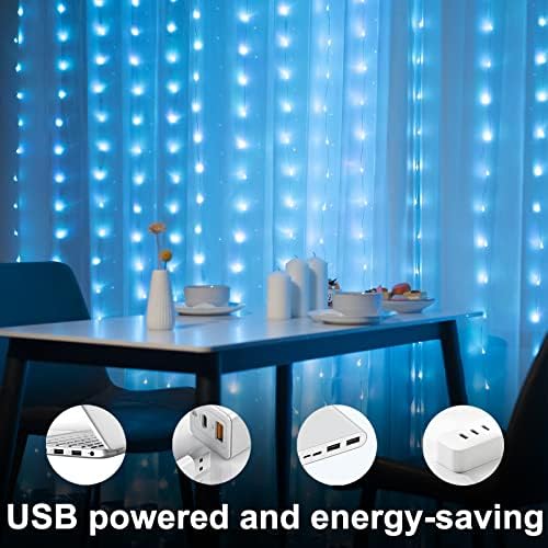 Luzes de cortina de Koopower 9,8 x 10,8 pés 300 LEDs 16 cores Alterando o plugue USB no Windows Lights 8 Modos