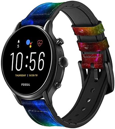 CA0262 Espaço de arco -íris colorido Galaxy Leather & Silicone Smart Watch Band Strap for Fossil