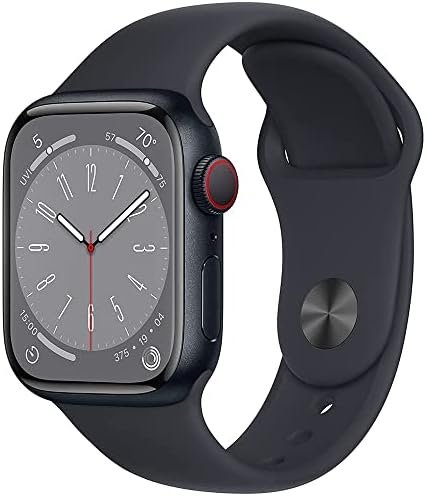 Apple Watch Series 8 [GPS, 45mm] Case de alumínio da meia -noite com banda esportiva da meia -noite