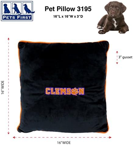 Pets First Collegiate Pet Acessórios, travesseiro de cachorro, Clemson Tigers, 16 x 16 x 3 polegadas