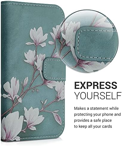 Caixa da carteira Kwmobile Compatível com Apple iPhone 12/iPhone 12 Pro - Case Faux Leather Cover - Magnolias